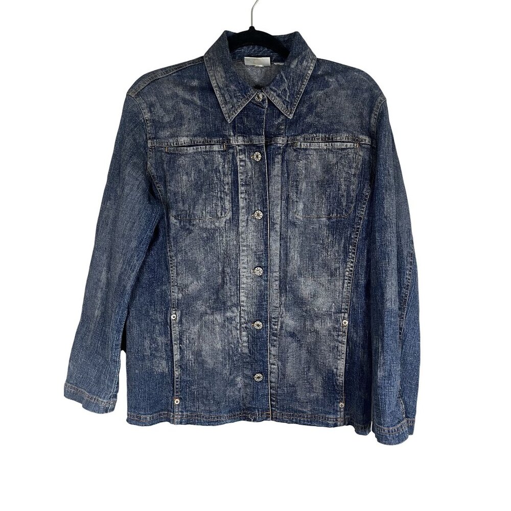 Chicos Denim Faded Jean Jacket L Western Rodeo Country Farm Festival Concert 80s